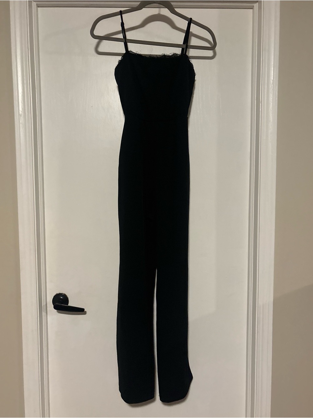 Elegant Black Lace-Trim Wide-Leg Jumpsuit